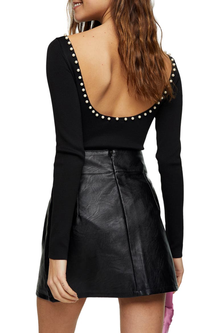 Pearly Knit Bodysuit, Alternate, color, BLACK