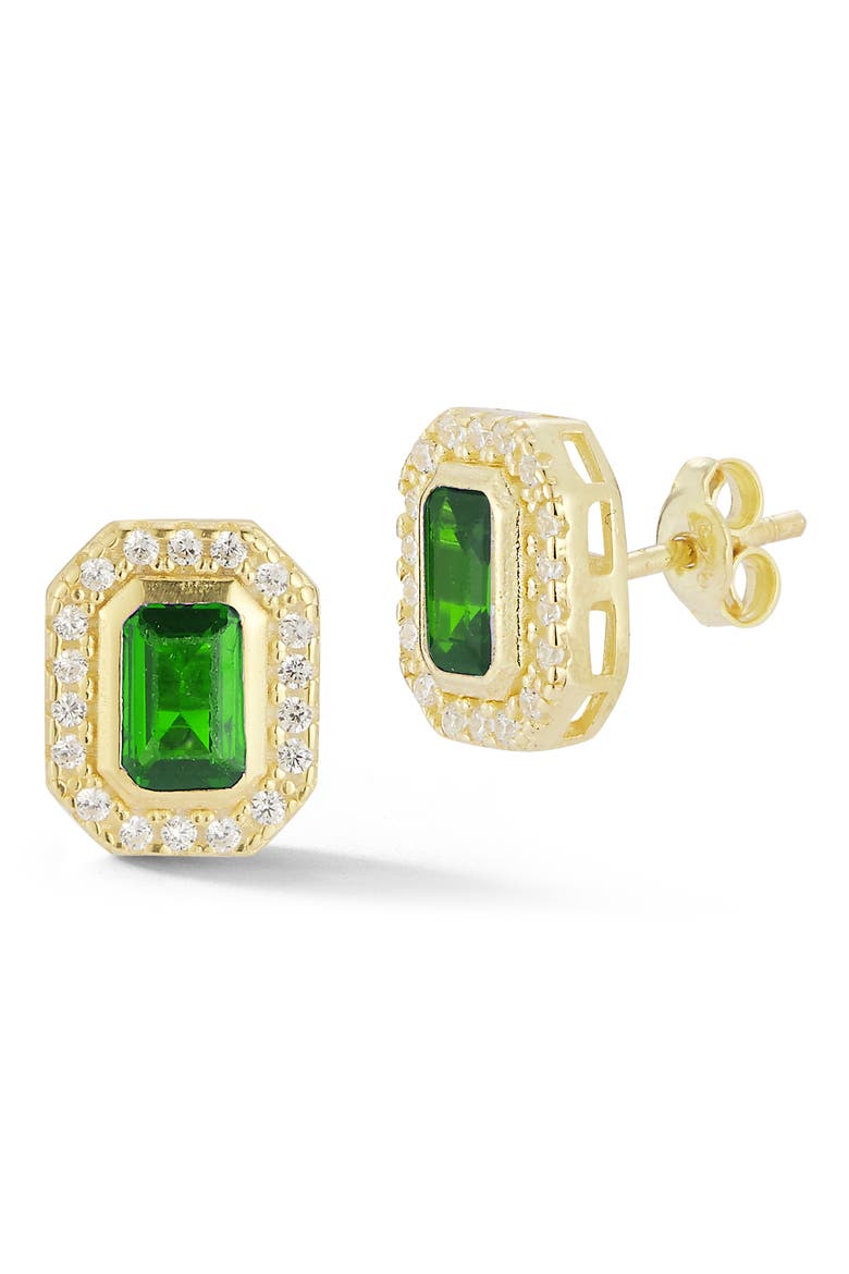 Cubic Zirconia Cluster Stud Earrings, Main, color, GOLD/ GREEN