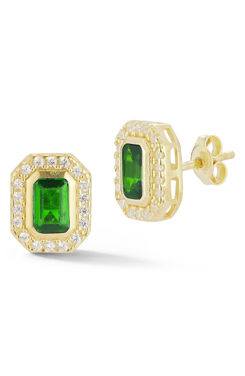GLAZE JEWELRY Cubic Zirconia Cluster Stud Earrings, Main, color, Gold/ Green