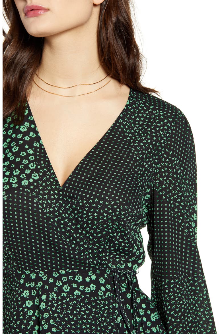 Wrap Top, Alternate, color, BLACK/ GREEN FLORAL
