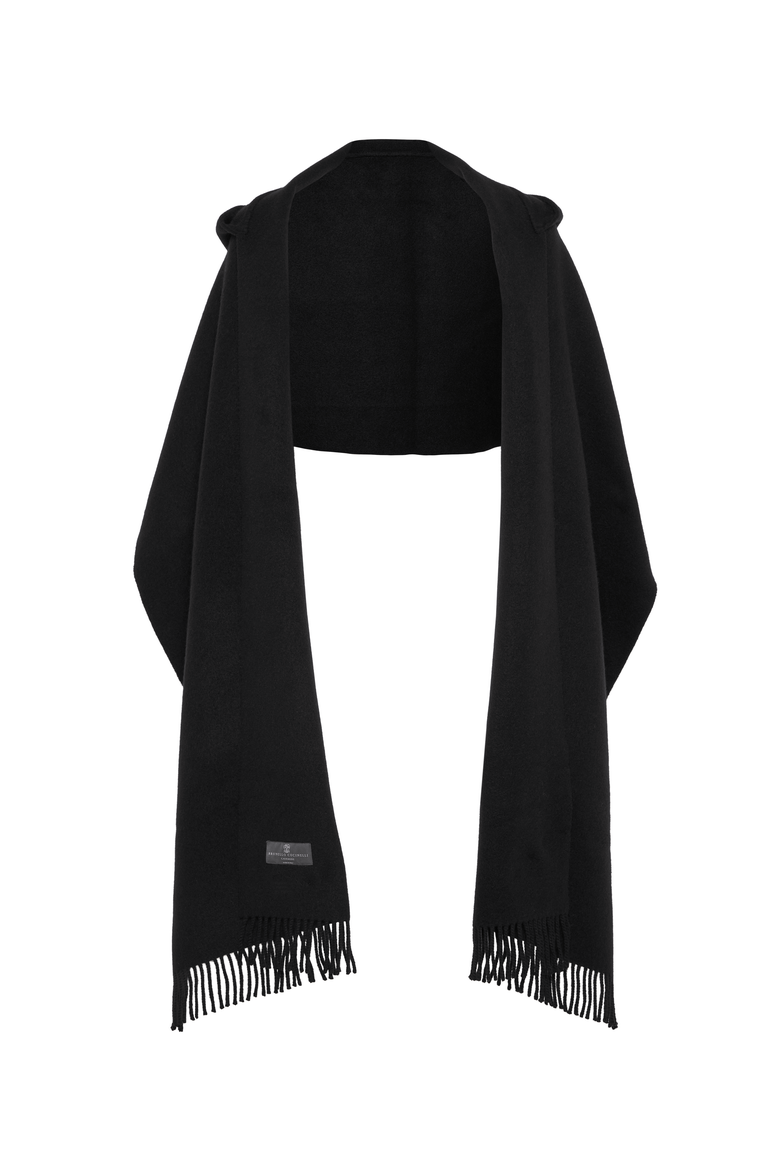 Hooded wool and cashmere knit scarf, Main, color, Black