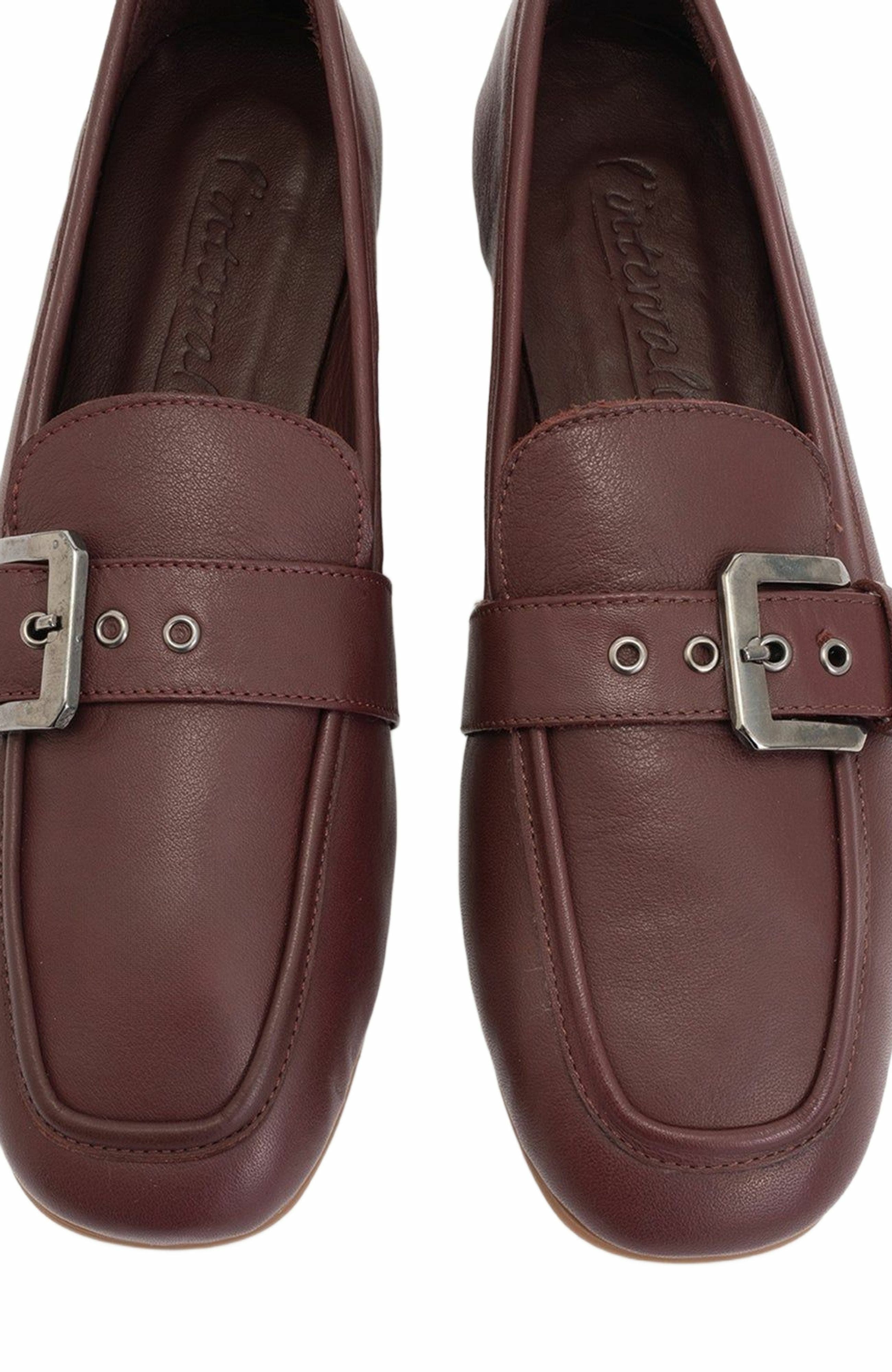 Jade Leather Flat Loafers, Alternate, color, Burgundy Brown Leather
