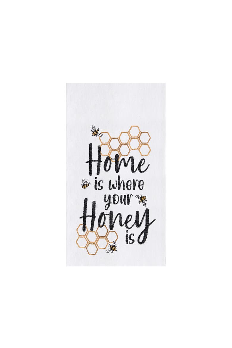 18" x 27" Home Is Where Your Honey Is Embroidered Cotton Flour Sack Kitchen Towel, Main, color, White