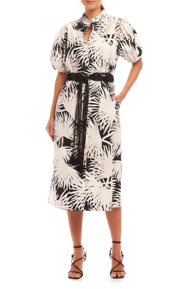Karen Kane Belted Puff Sleeve Midi Shirtdress, Main, color, Print