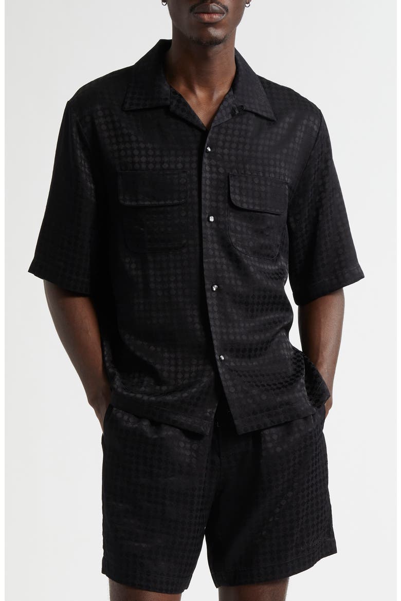 MA Quad Jacquard Camp Shirt, Main, color, BLACK