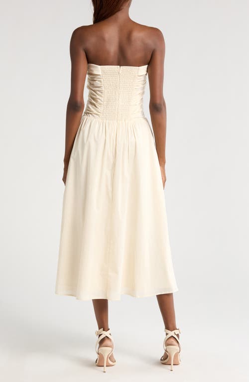 Wayf Olivia Pleated Bodice Convertible Strapless Cotton Midi Dress In Parchment