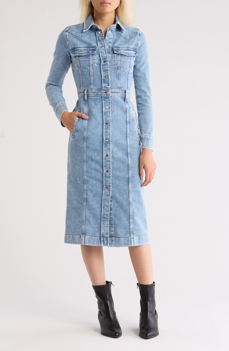 7 For All Mankind Long Sleeve Denim Shirtdress, Main, color,