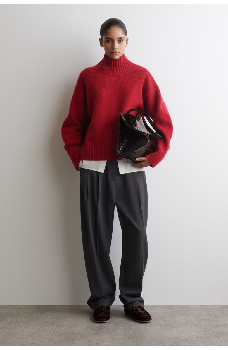 COS Cashmere Funnel-neck Jumper, Alternate, color, Red