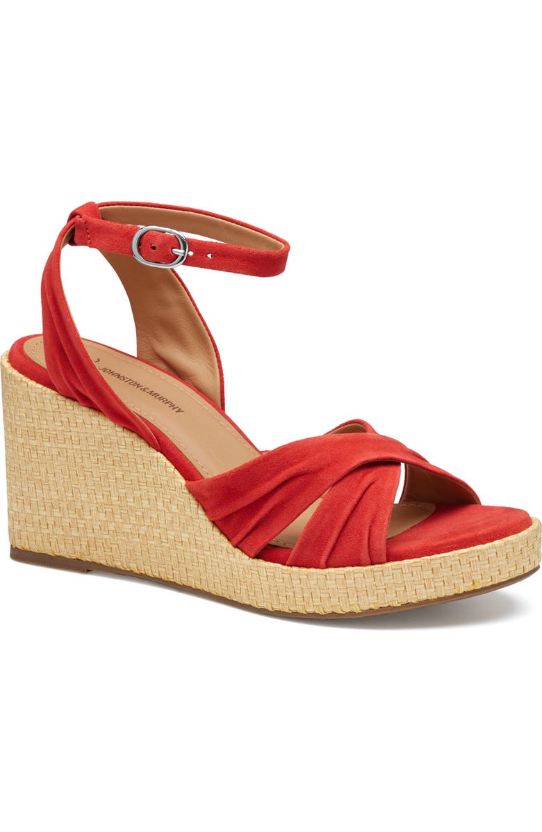 Johnston & Murphy Marcia Platform Wedge Sandal, Main, color, Red Kid Suede