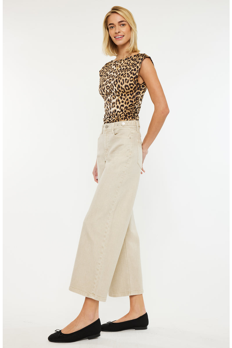 Calla Ultra High Rise Cropped Wide Leg Jeans, Alternate, color, Taupe