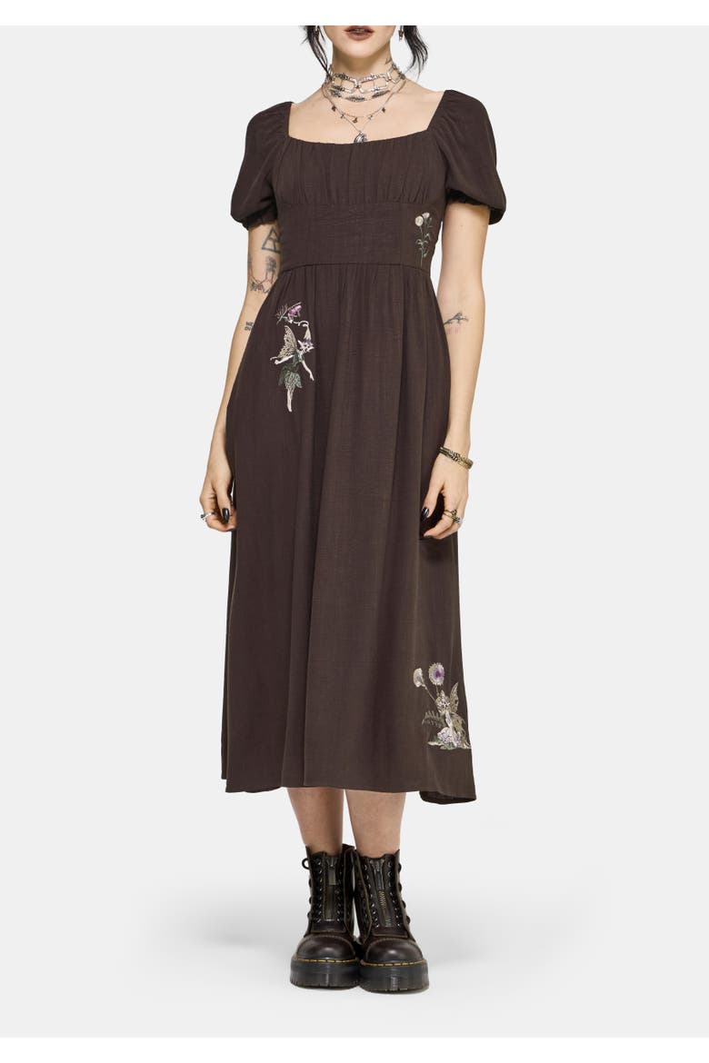 Faela Fairy Embroidered Midi Dress, Main, color, Black