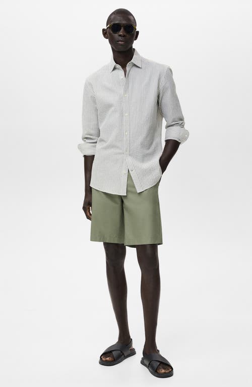 Mango Stripe Stretch Cotton Seersucker Button-up Shirt In White