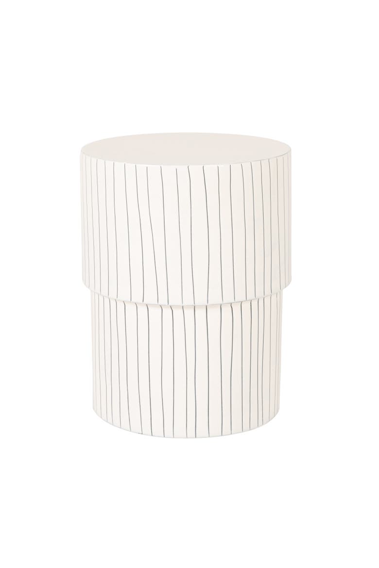 Striped Cylindrical Accent Table, Main, color, White