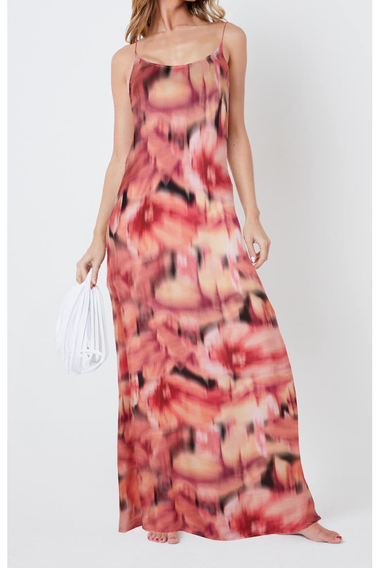 Abstract Print Spaghetti Strap Backless Maxi Dress, Main, color, Sunset