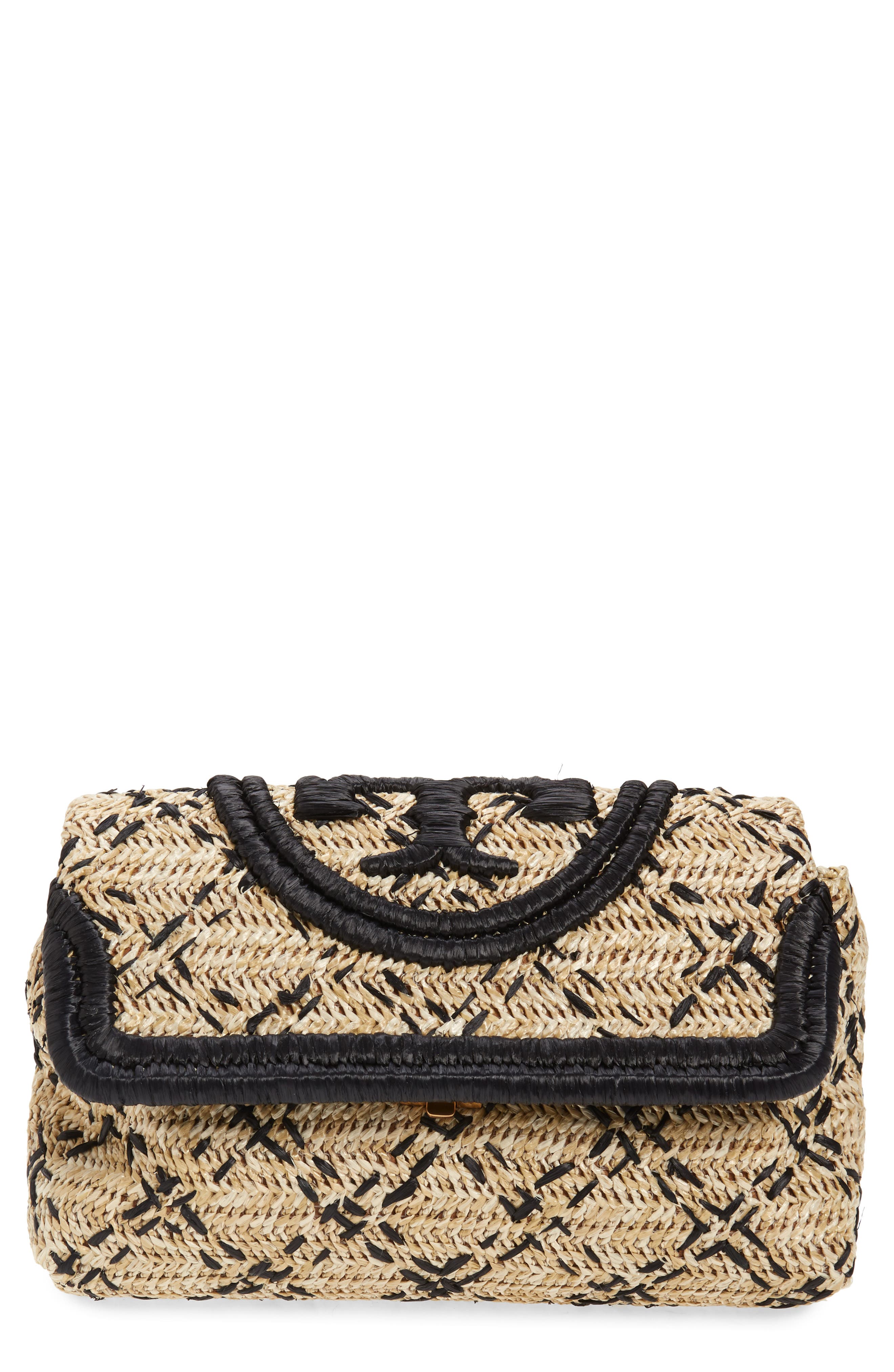Tory Burch Small Fleming Straw Clutch, Main, color, 