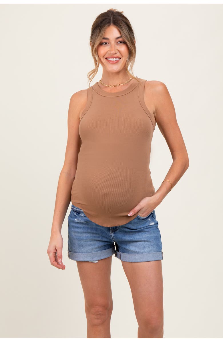 PinkBlush Distressed Rolled Cuff Maternity Jean Shorts, Main, color, Navy Blue