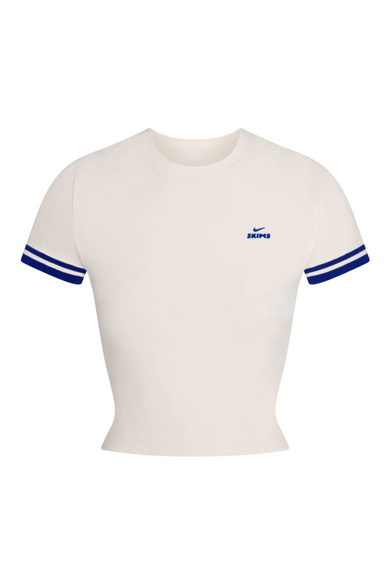 Stretch Knit Cropped Crewneck T-Shirt, Alternate, color, NSKM ACTV IVORY/ NSKM COBALT