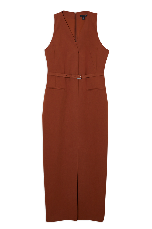 Karen Millen Belted Pencil Maxi Dress In Brown