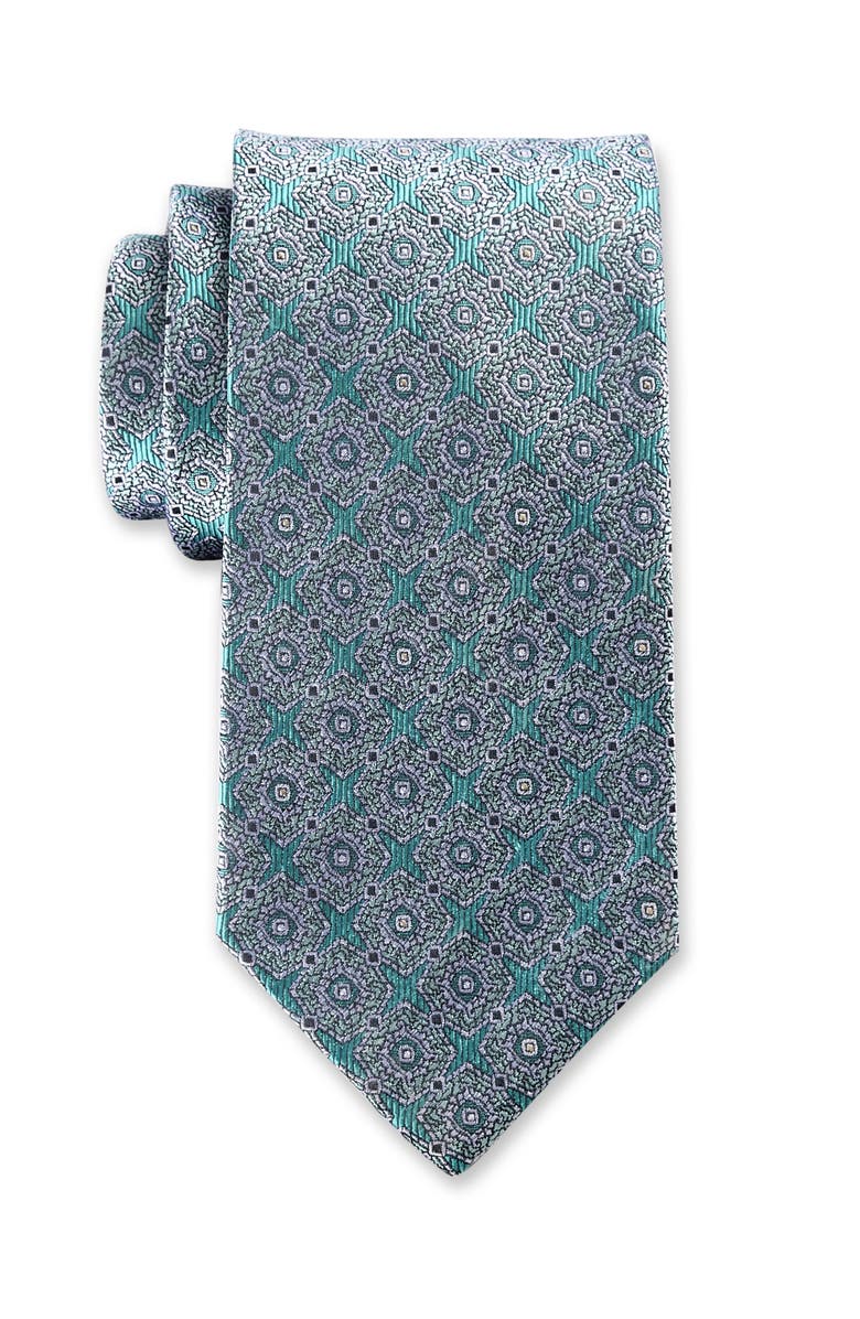 Oak Hill Premium by DXL Big & Tall Medallion Silk Tie, Main, color, Aqua