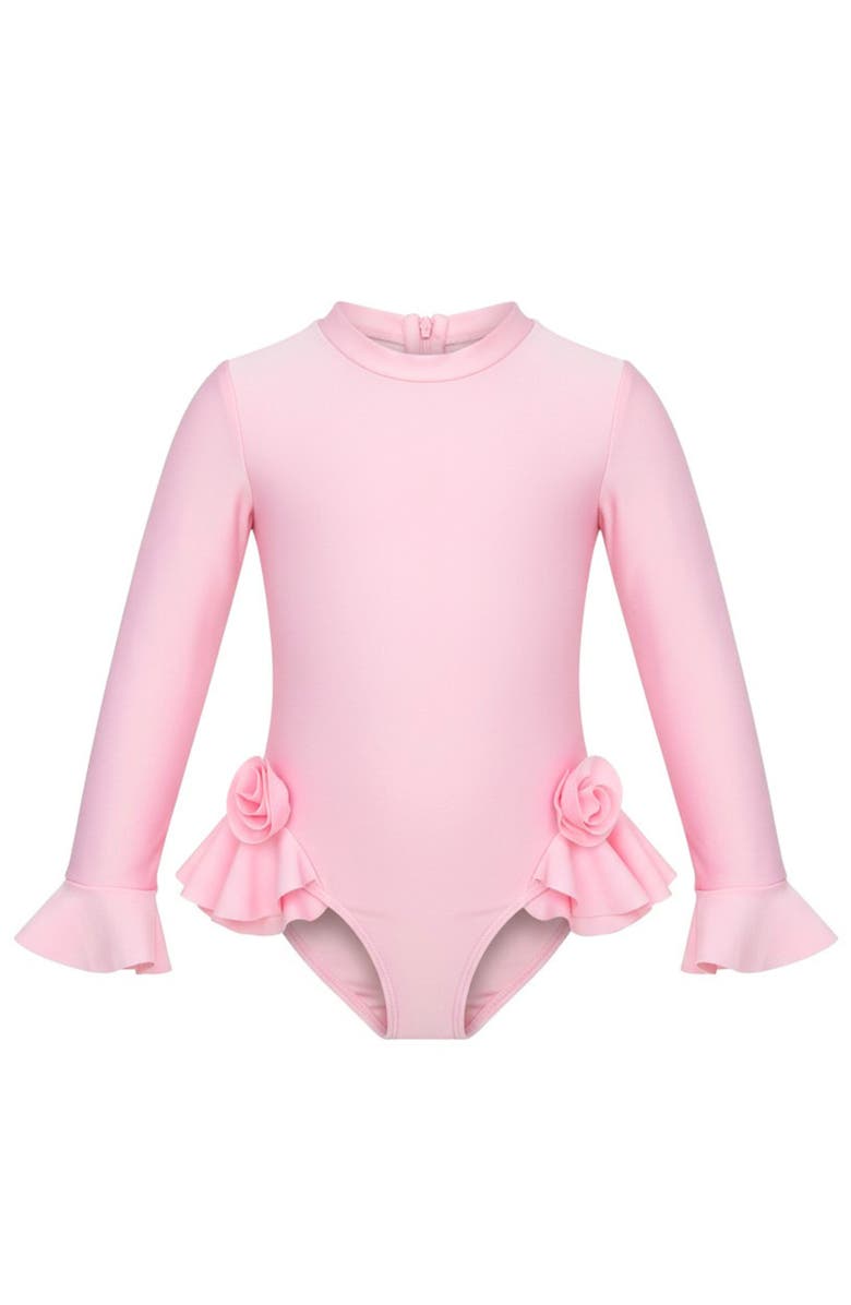 Mia Belle Girls Rose Petal Rash Guard One-Piece Swimsuit, Main, color, Pink