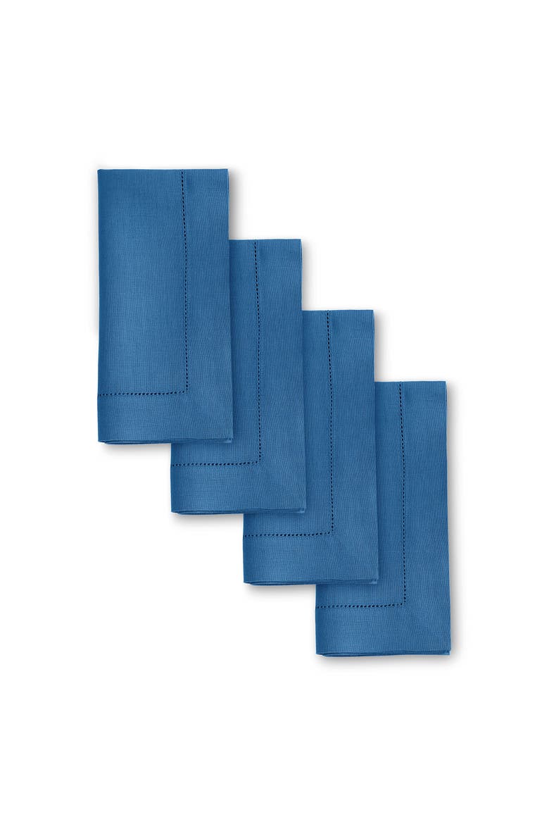 Linen Dinner Napkins Set of 4, 20 x 20" - Classic Hemstitch, Main, color, Indigo Blue