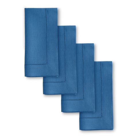 Linen Dinner Napkins Set of 4, 20 x 20 Inch for Dining Table, Holiday and Everyday Table Decor - Classic Hemstitch