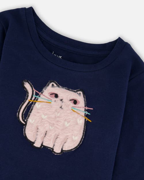 Deux Par Deux Organic Cotton T-shirt With Cat In Black