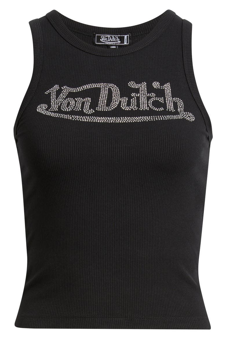 Logo Rhinestone Rib Tank, Alternate, color, BLACK