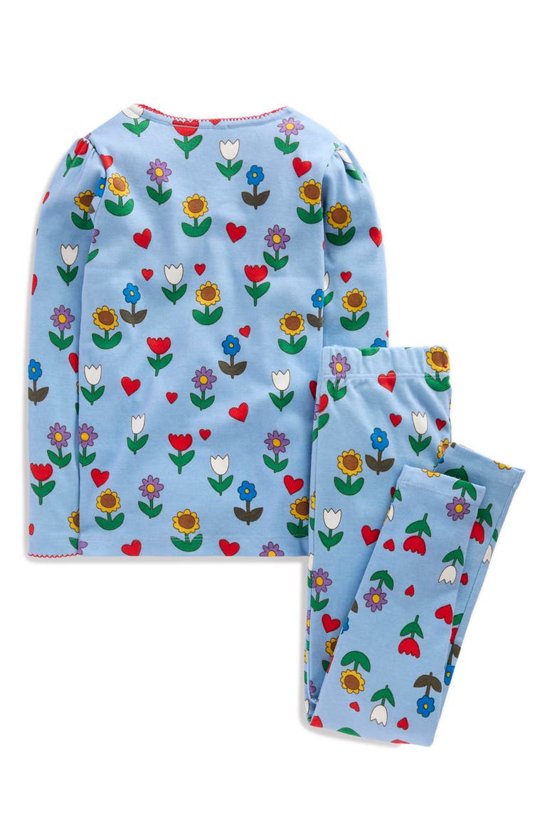 Kids' Snug Long John Fitted Two-Piece Pajamas, Alternate, color, GLACIER BLUE SUNFLOWER GARDEN