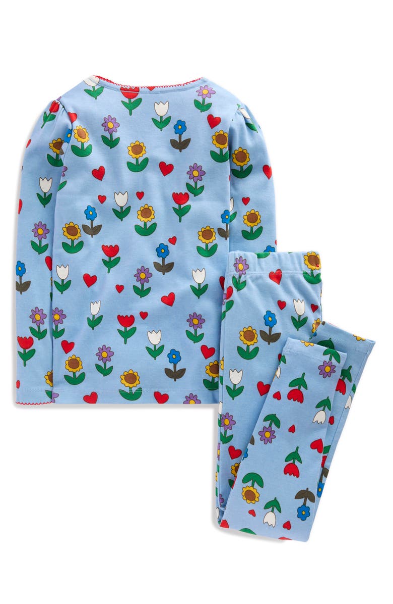Mini Boden Kids' Snug Long John Fitted Two-Piece Pajamas, Alternate, color, Glacier Blue Sunflower Garden