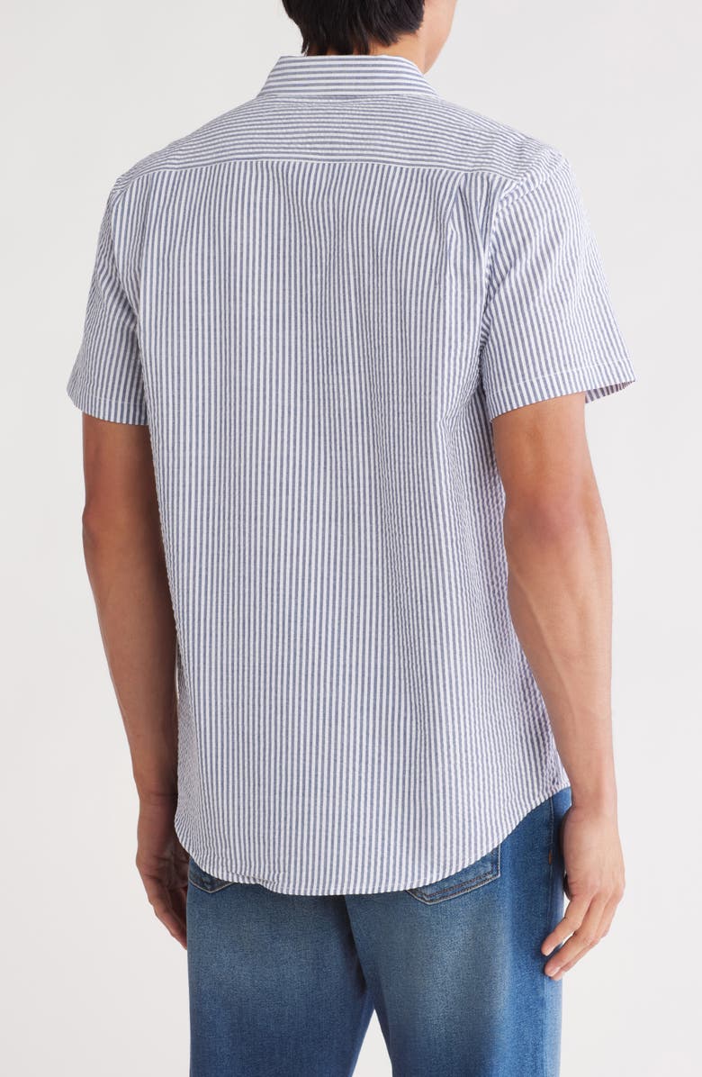 Joe's Stripe Cotton Seersucker Short Sleeve Button-Up Shirt, Alternate, color, Sailor/ White