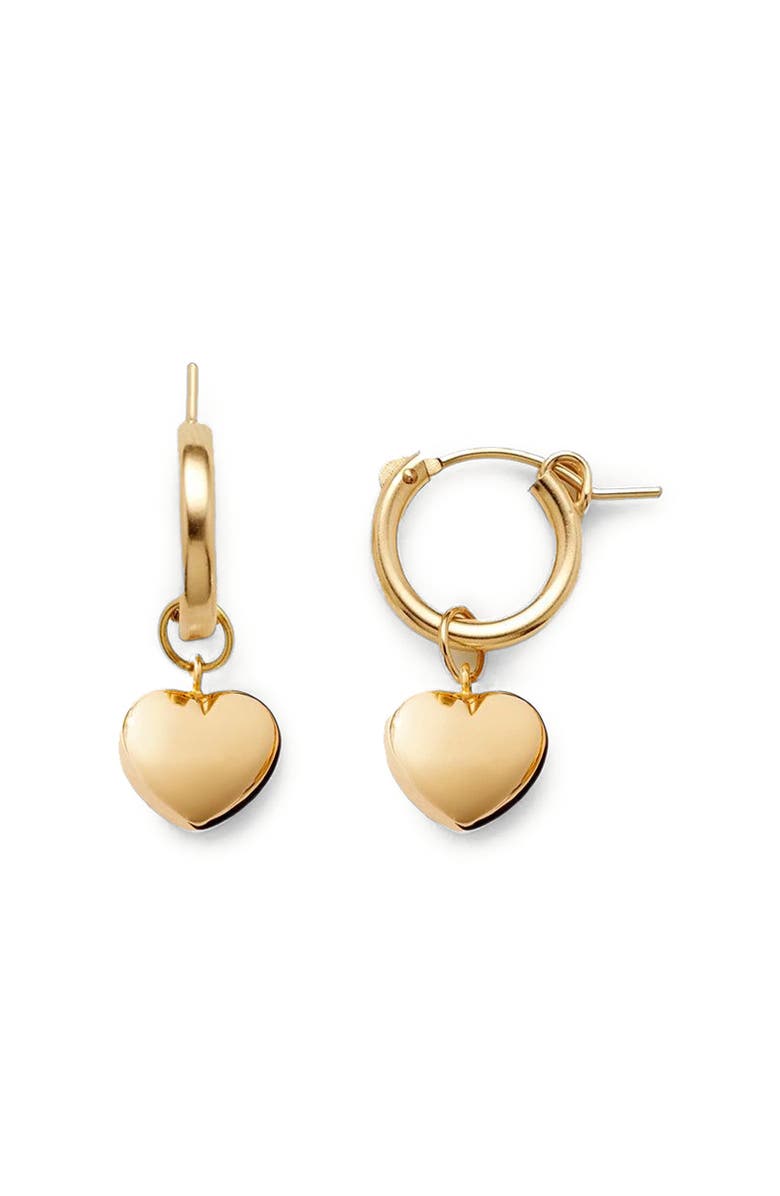 MADE BY MARY Puffy Heart Hoop Charm Earrings, Main, color, Gold Filled