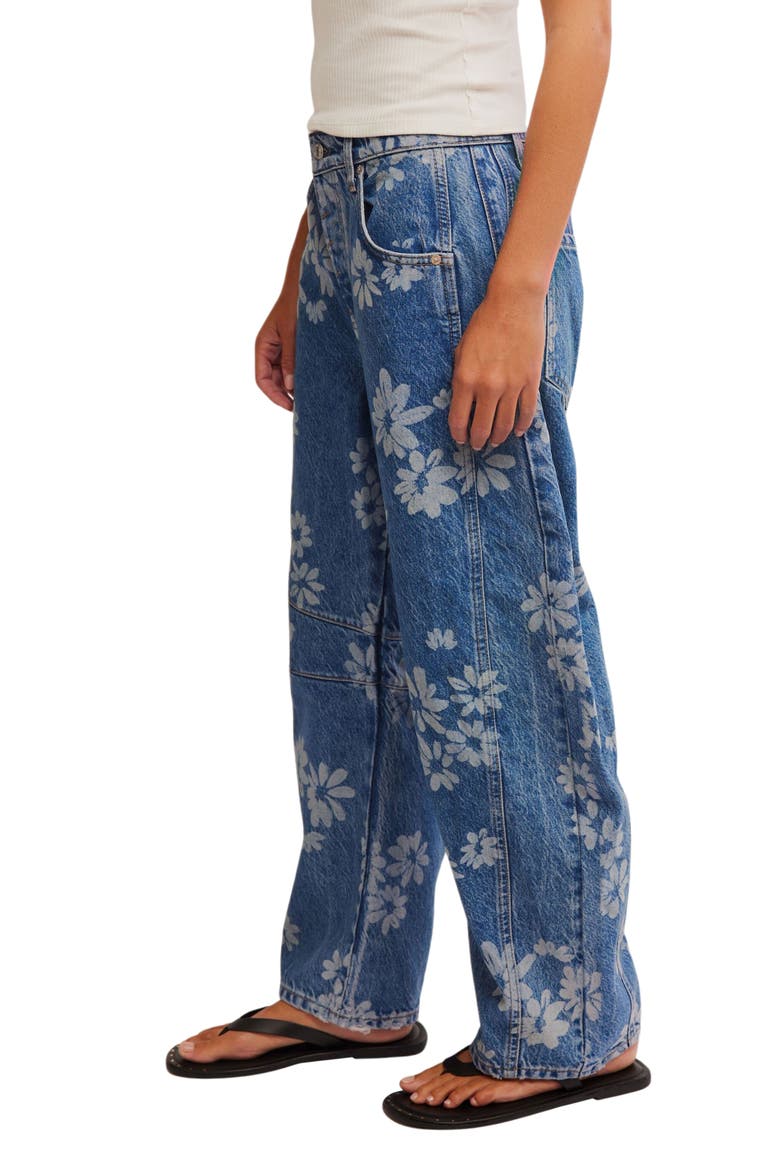 Good Luck Floral Print Barrel Jeans, Alternate, color, LASER DAISY