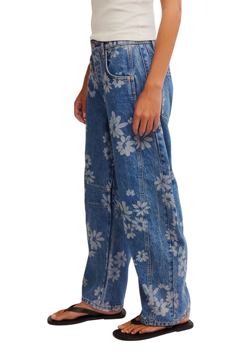 Free People Good Luck Floral Print Barrel Jeans, Alternate, color, Laser Daisy