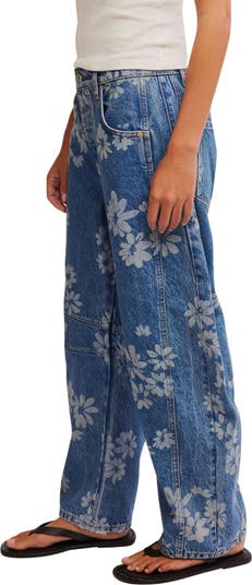 Good Luck Floral Print Barrel Jeans