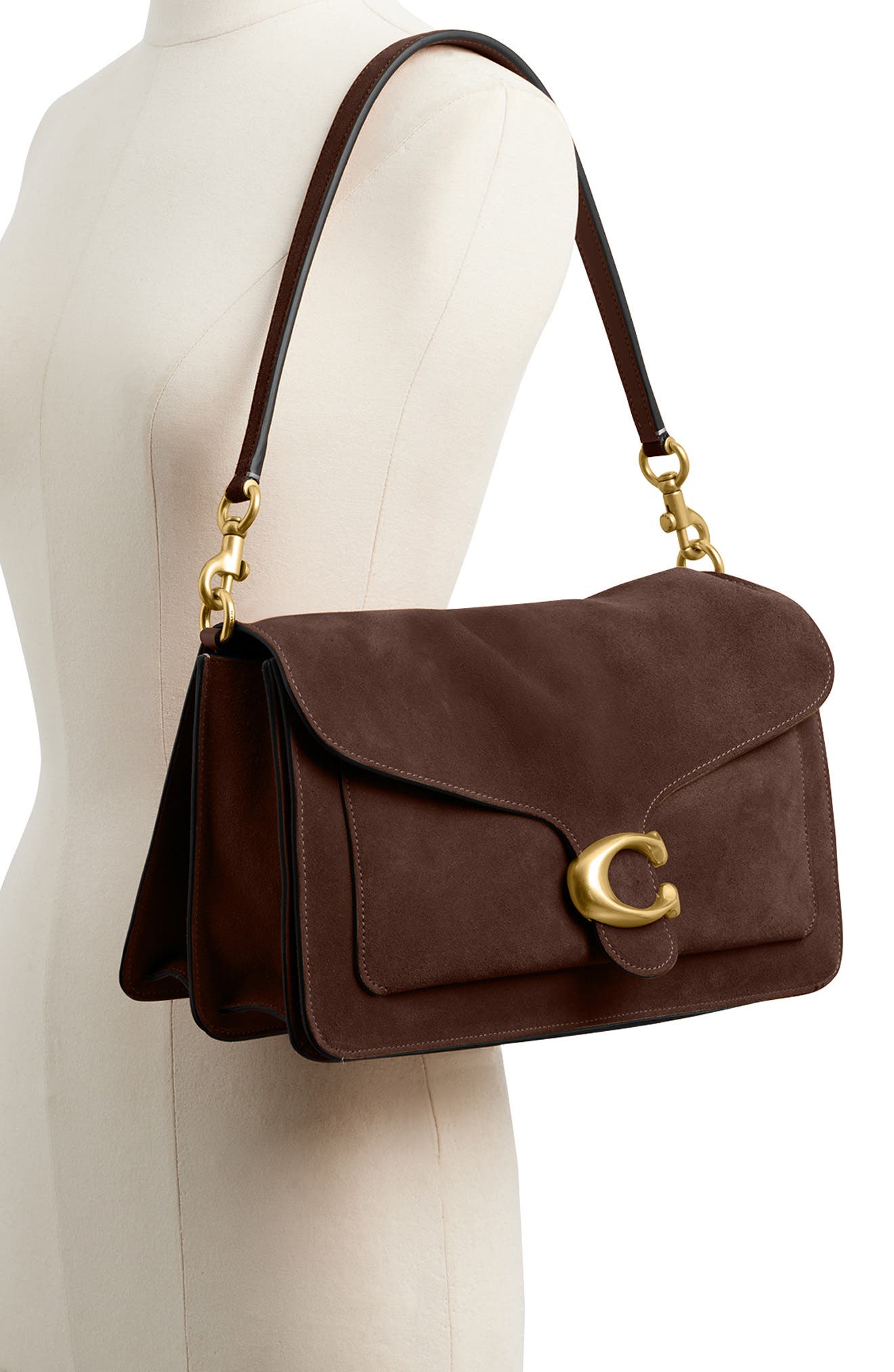 Tabby 36 Suede Shoulder Bag, Alternate, color, DARK CHOCOLATE