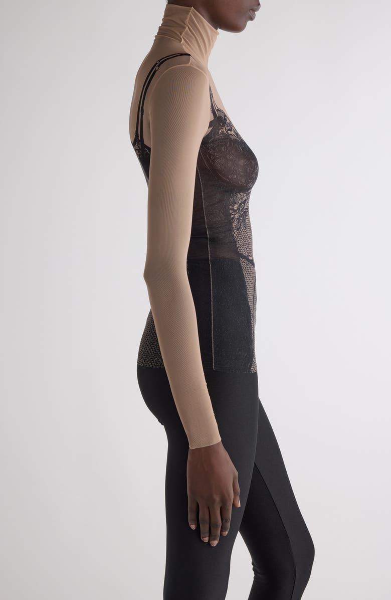 Balenciaga Trompe l'Oeil Lingerie Mesh Top, Alternate, color, Black/ Light Beige