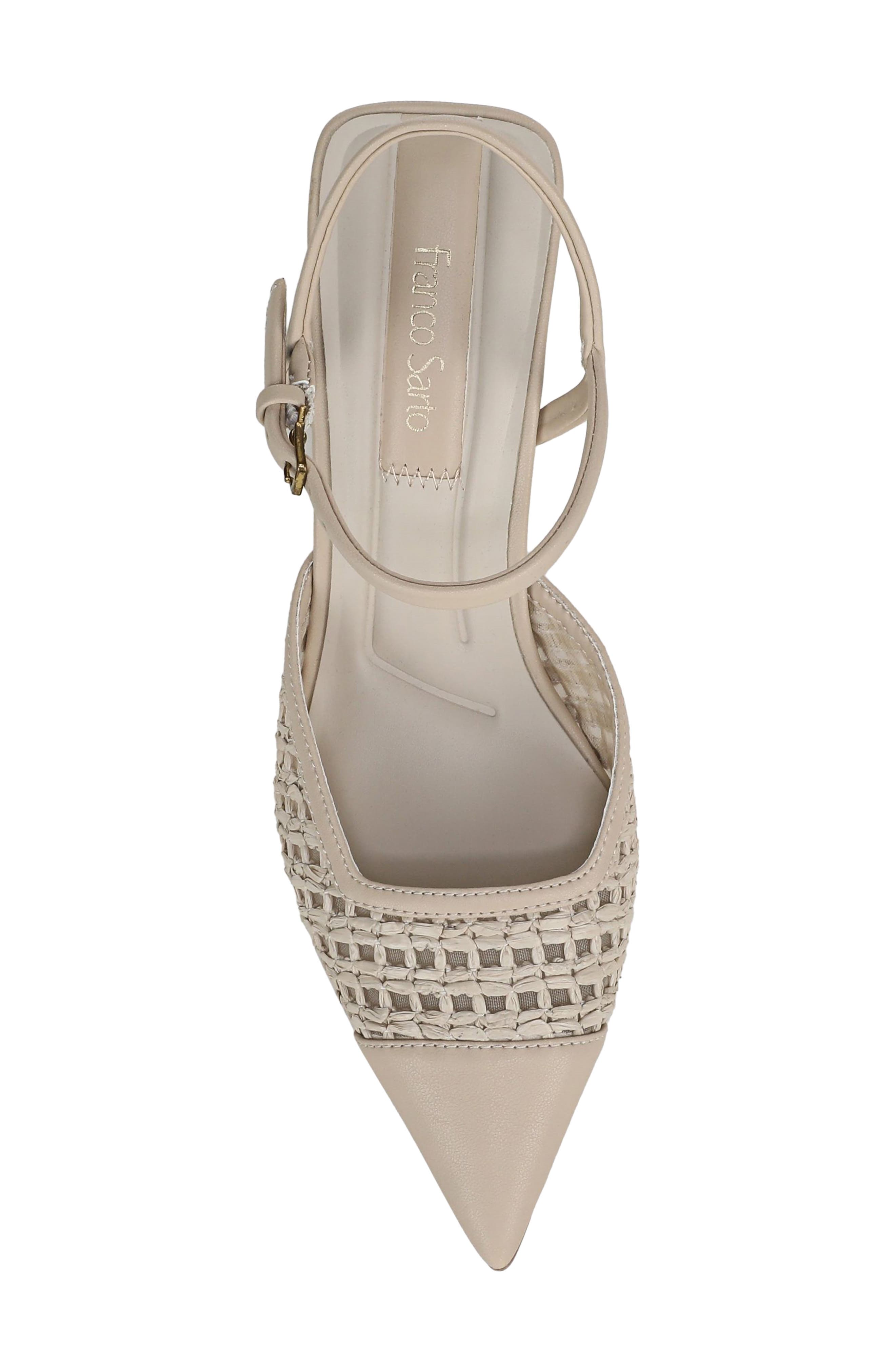 Cherie Ankle Strap Pointed Cap Toe Wedge Pump, Alternate, color, ALABASTER