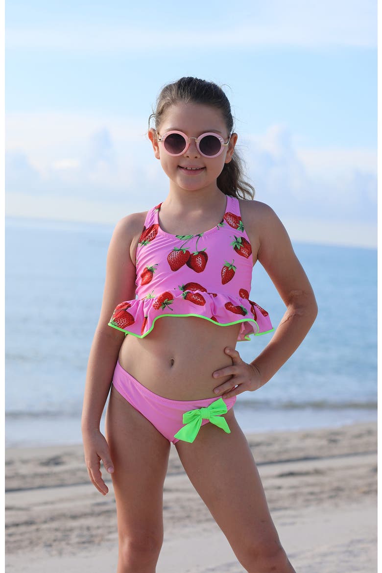 Kids' Strawberry Print Ruffle Two-Piece Swimsuit, Alternate, color, Pink
