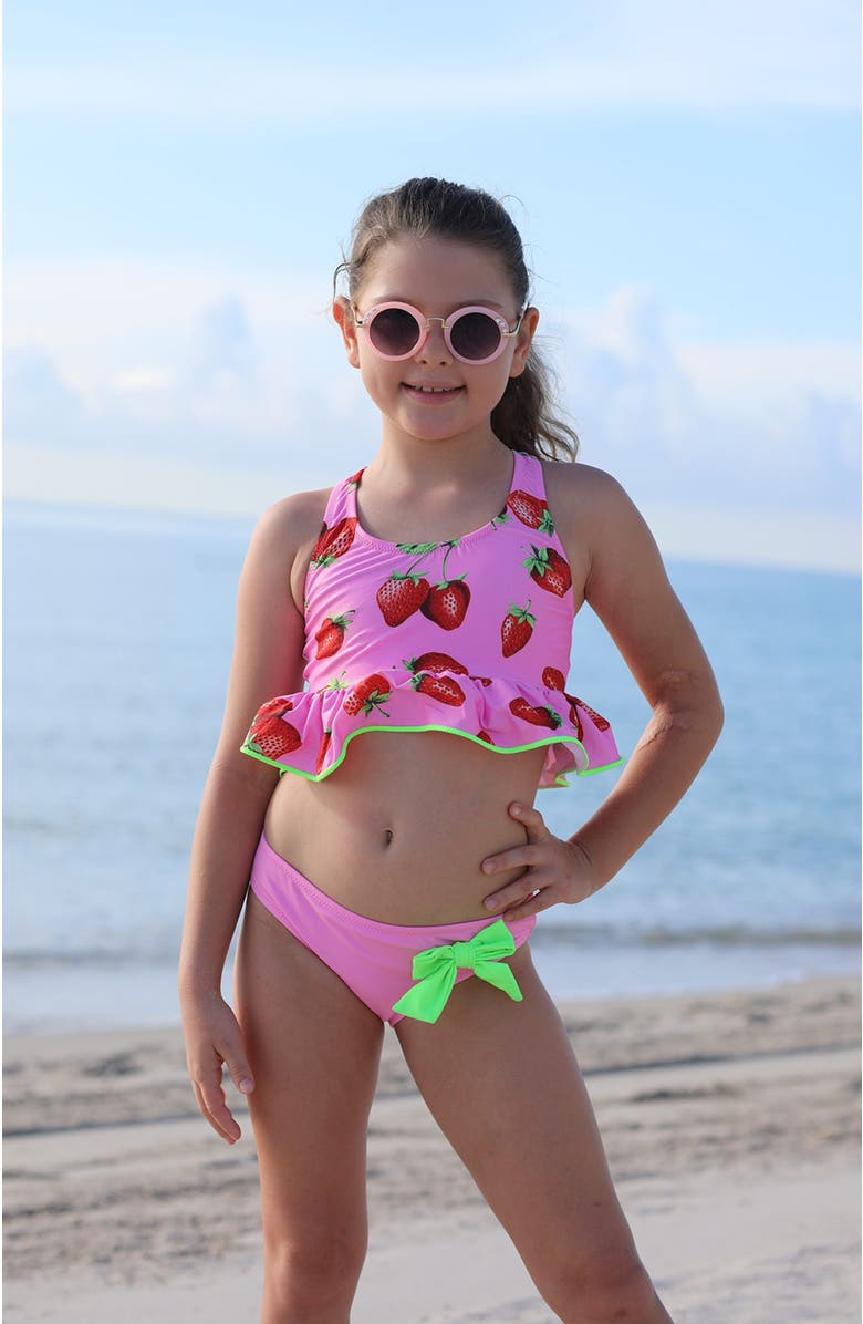 NESSI BYRD Kids' Strawberry Print Ruffle Two-Piece Swimsuit, Alternate, color, Pink