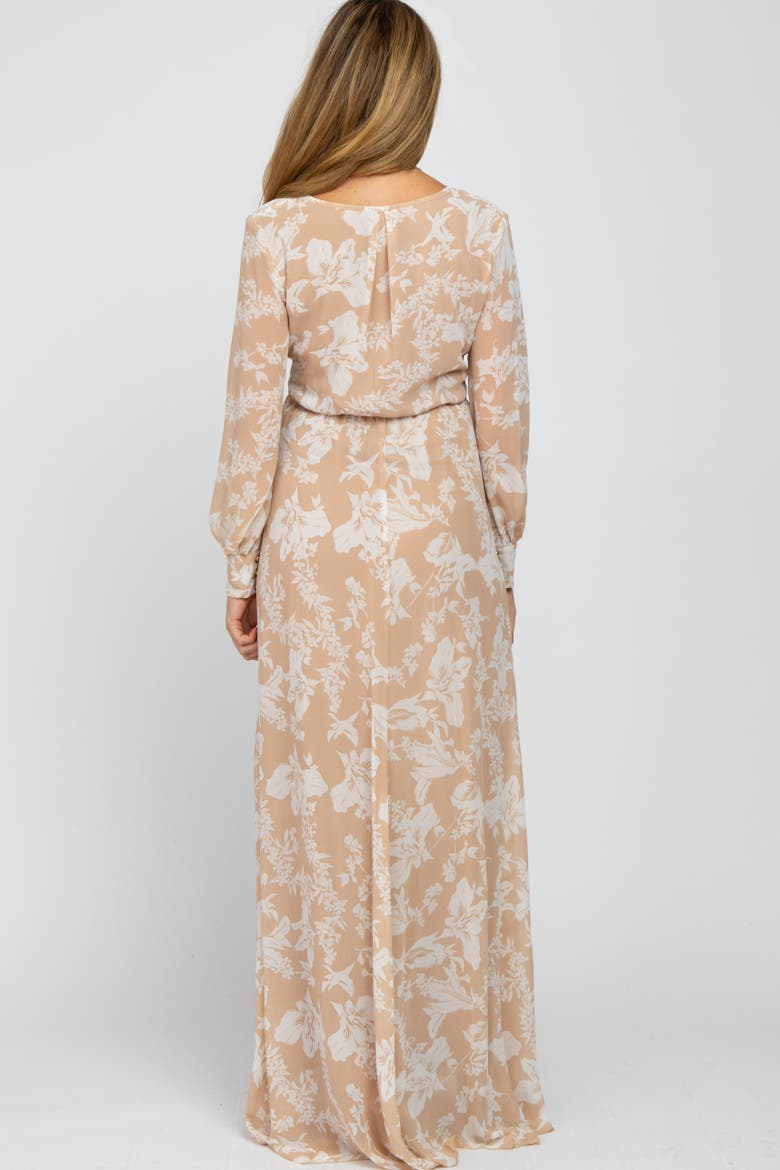 Floral Chiffon Maxi Dress, Alternate, color, Taupe
