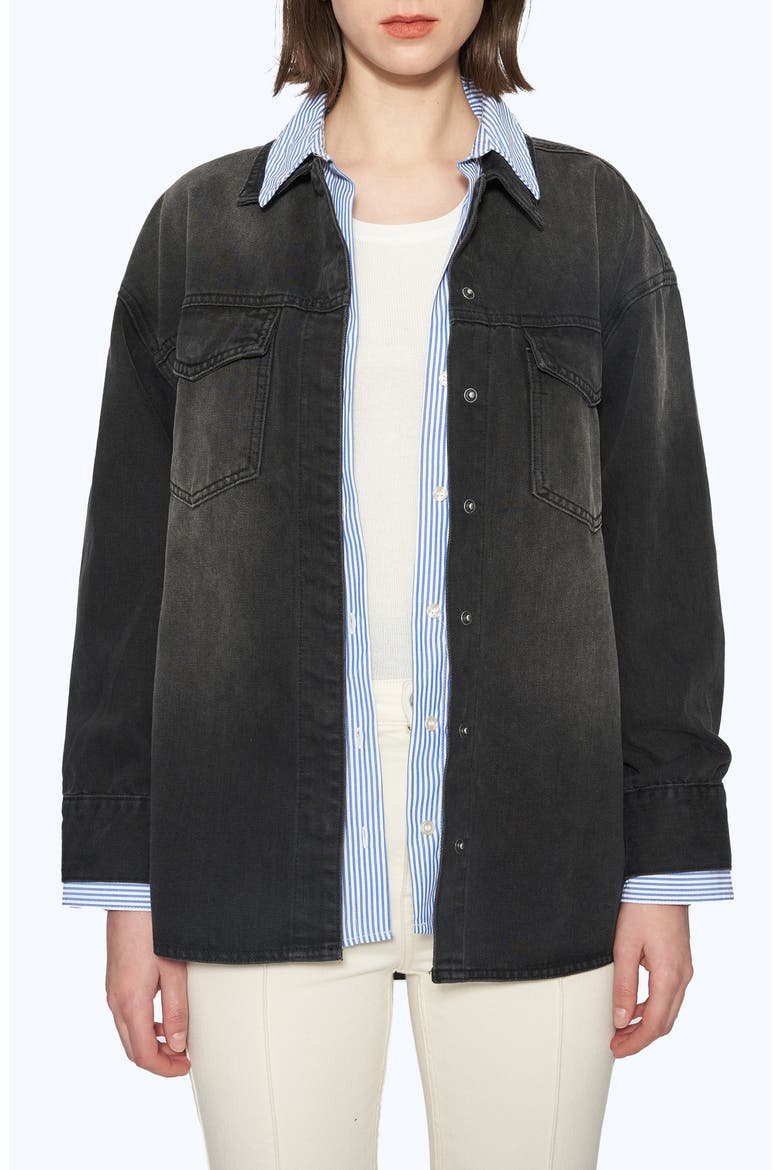 Oversize Denim Shirt Jacket, Main, color, BLACK