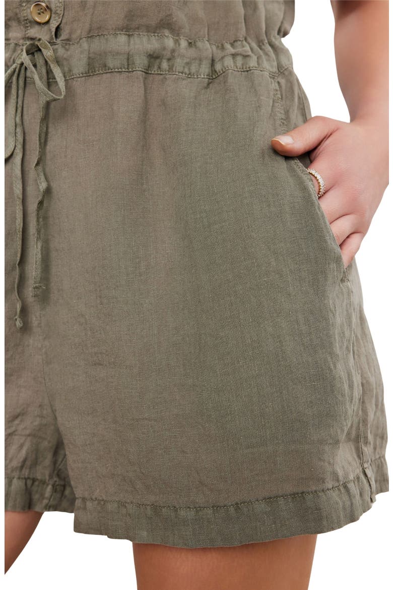 Linen Short Sleeve Romper, Main, color, AXE GREEN