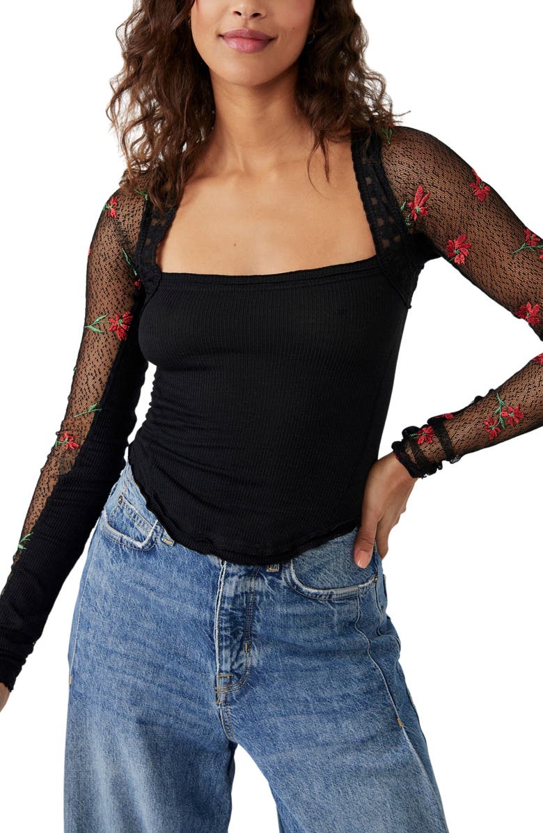 Free People Jolie Mesh Sleeve Rib Top, Main, color, 