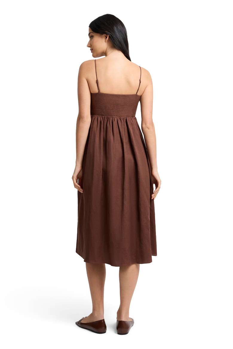 A-Line Pintuck Midi Dress, Alternate, color, Brown