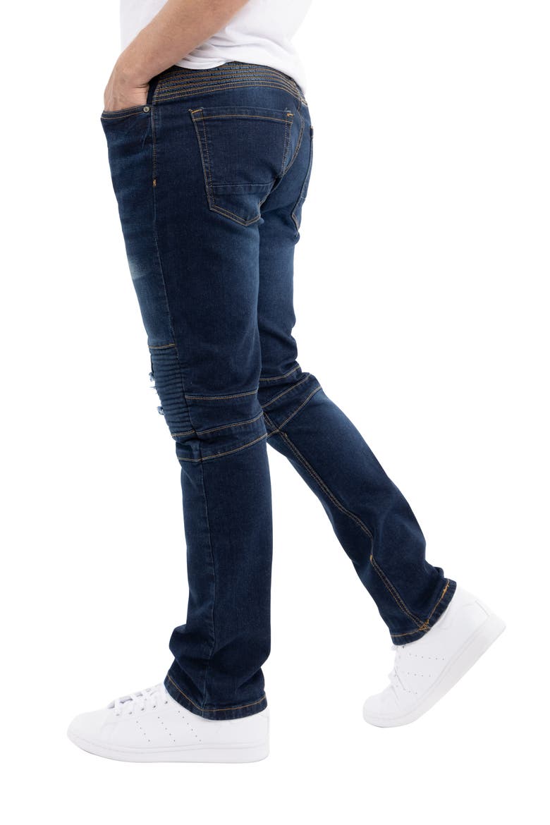 Stretch Moto Skinny Jeans - 30-32" Inseam, Alternate, color, DARK BLUE
