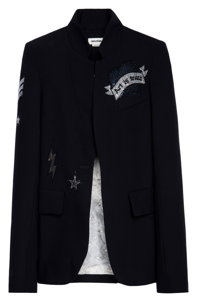 Zadig & Voltaire Very Bis Multistrass Open Front Blazer, Alternate, color, Encre