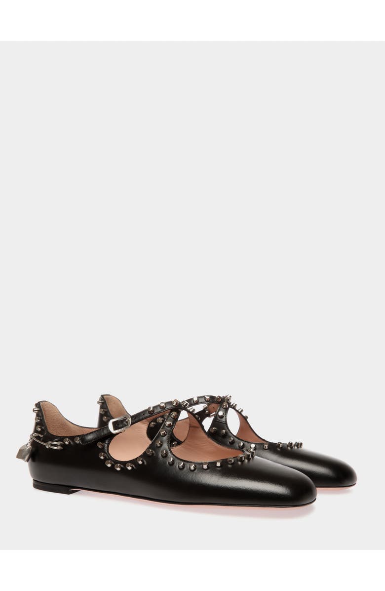 Bally rina Flat in Leather with Studs, Alternate, color, Black