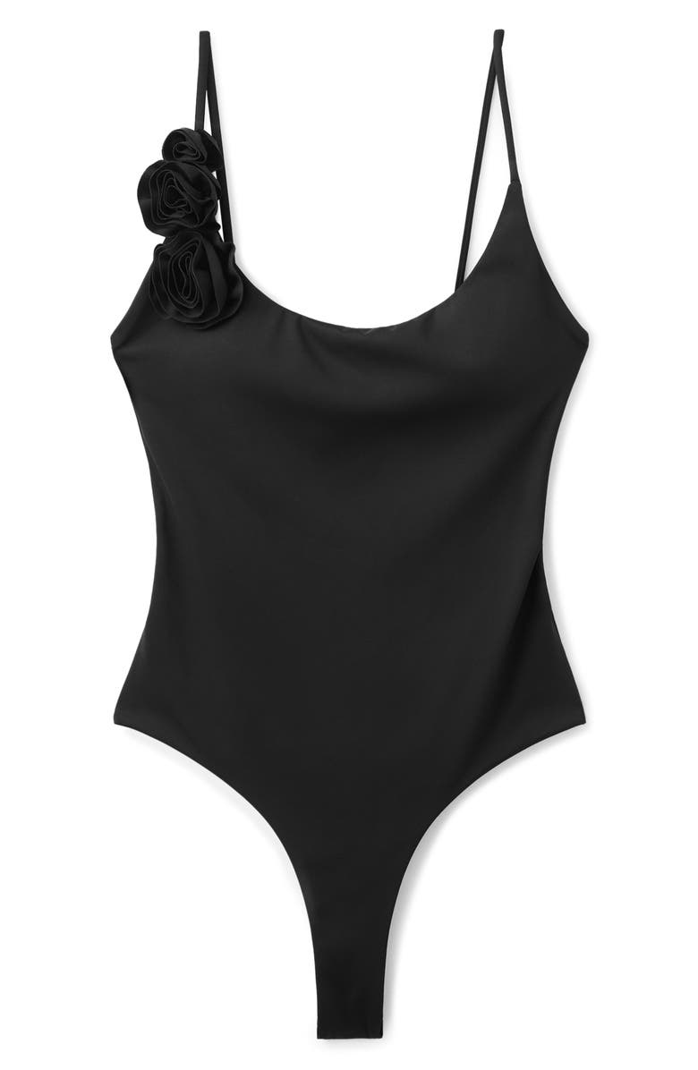 MANGO Floral Strap One-Piece Swimsuit, Main, color, Black