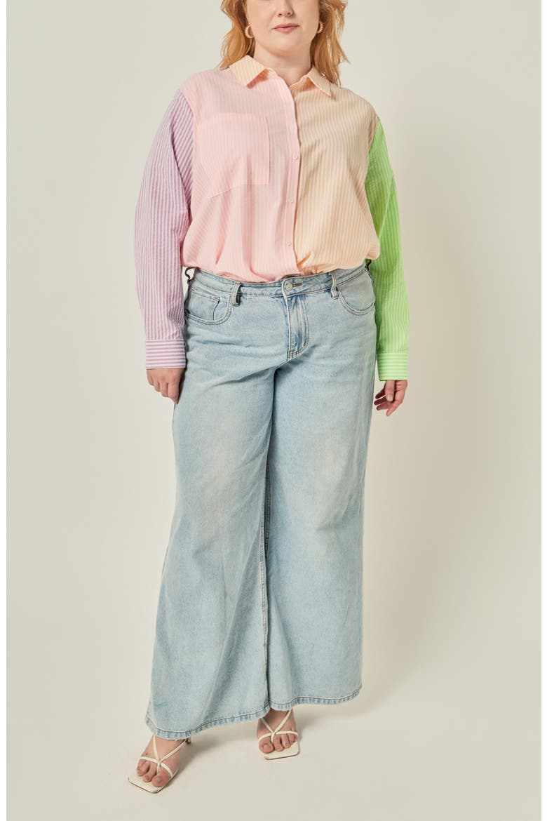 Striped Color Block Button-Up Shirt, Alternate, color, MULTI